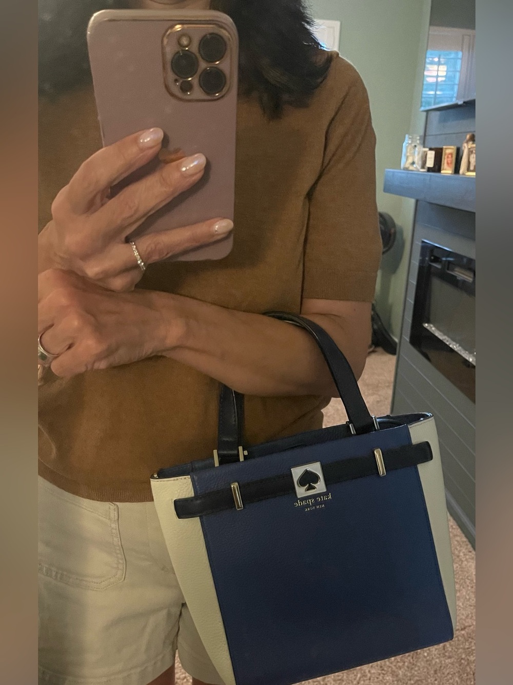 kate spade Blue, White & Navy Leather Crossbody Satchel - Picture 9 of 9
